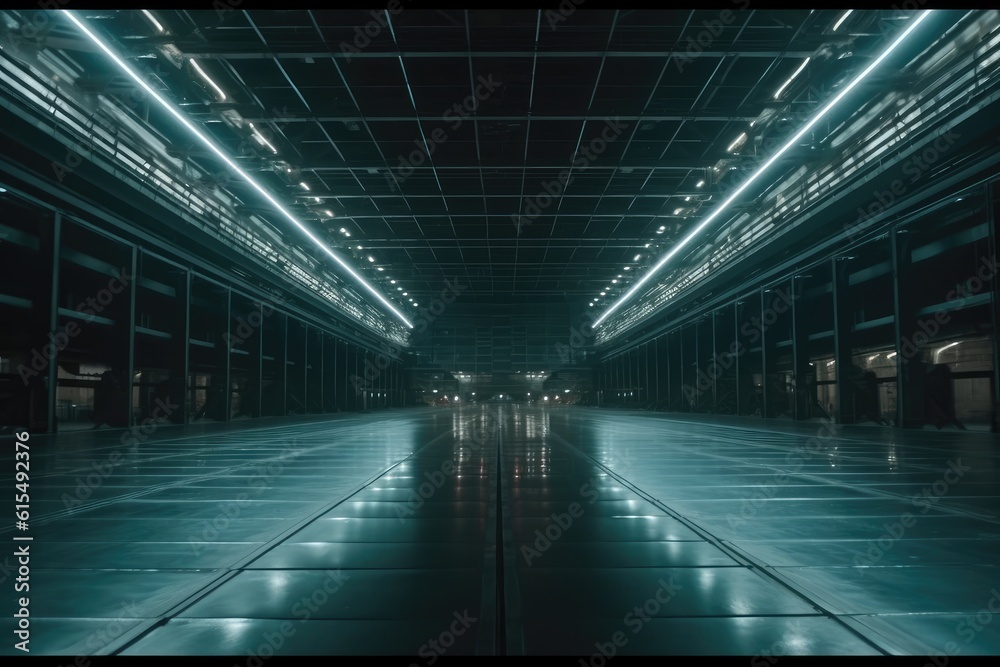 Sci-Fi Neon Laser Beams in Futuristic Hallway generative AI Sci-Fi Neon Laser Beams in Futuristic Hallway generative AI