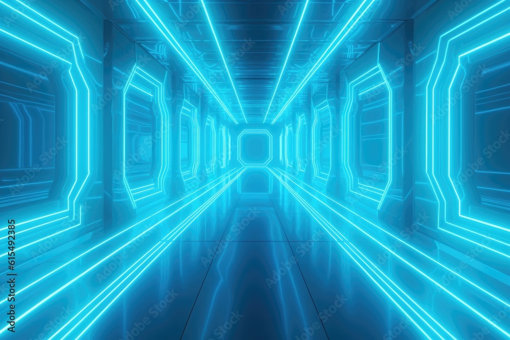 Fototapeta premium Sci-Fi Neon Laser Beams in Futuristic Hallway generative AI