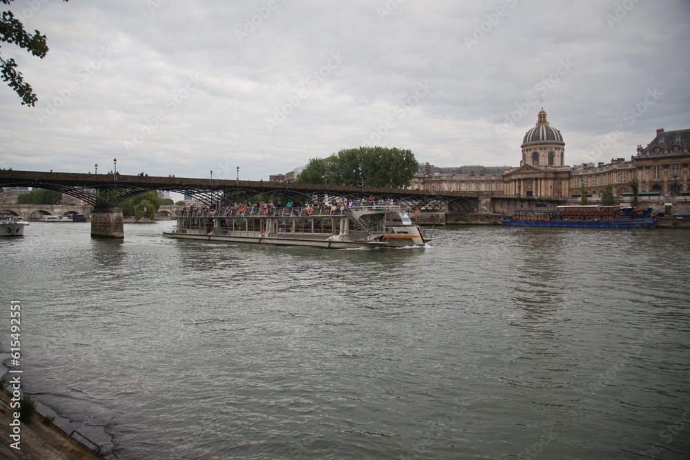 A barge on the river Seine, Paris, France.