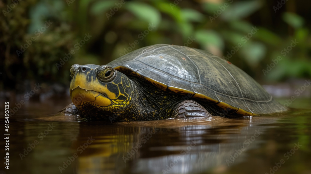 Fototapeta premium close up of a turtle in the water in the amazon. Generative AI