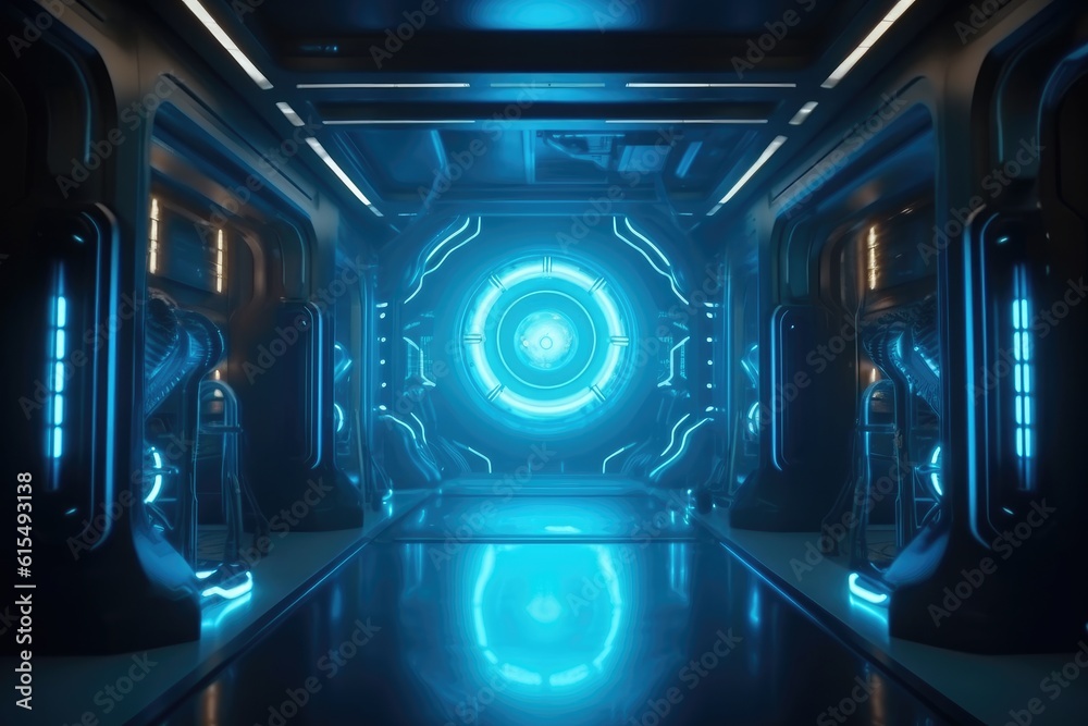 Sci-Fi Neon Laser Beams in Futuristic Hallway generative AI Sci-Fi Neon Laser Beams in Futuristic Hallway generative AI