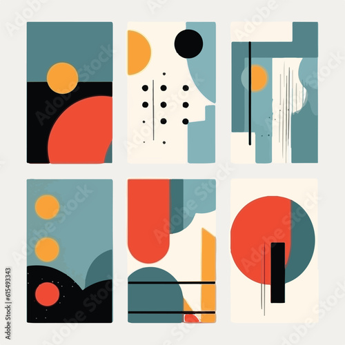 Abstract posters. Vector trendy illustrations of geometric shapes. Memphis and Bauhaus style designs. Modern paintings for interior