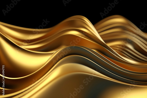 3D rendering. Abstract wavy golden background with golden edges. Swirl and diffuse.