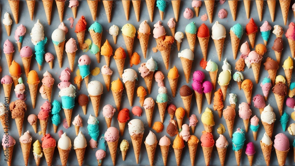Ice cream cones in a variety of flavours - obrazy, fototapety, plakaty 