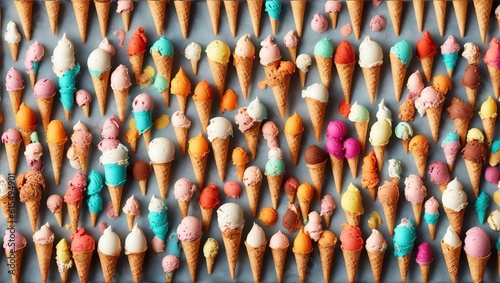 Ice cream cones in a variety of flavours