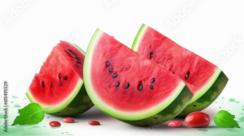 melancia fruta em fatias em fundo branco  photo