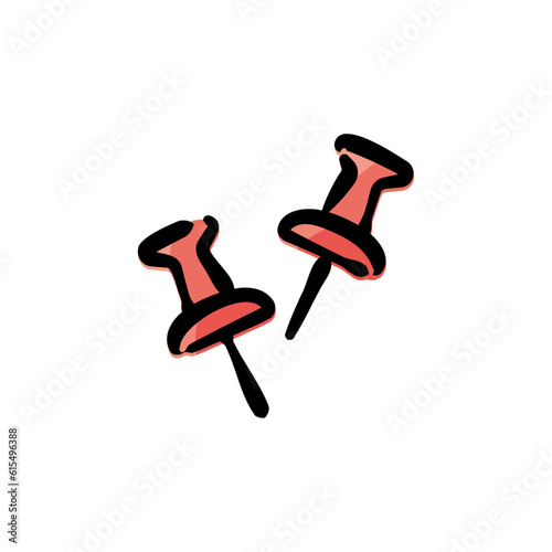 Push pins - Stationery icon/illustration (Hand-drawn line, colored version)