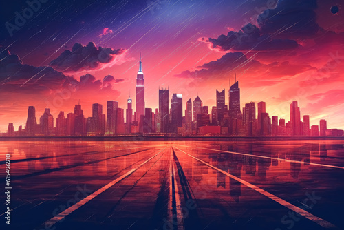 Synth wave retro New York city landscape.