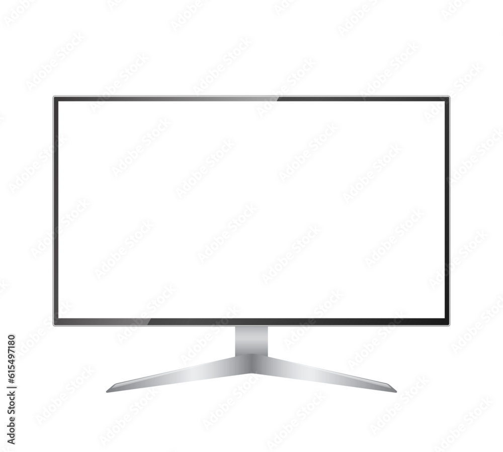 Computer monitor vector mockup. Pc template with blank screen. Silver desktop isolated on white background. Computer monitor vector mockup. Pc template with blank screen. Silver desktop isolated on white background.