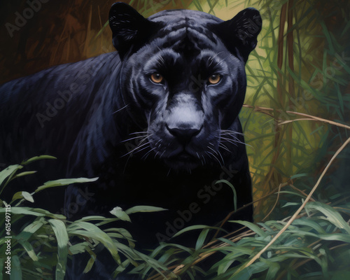 Black Panther in the Jungle Big Cat Illustration

