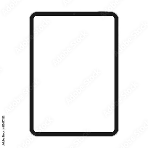 Tablet vector mockup with blank screen. Silver tablet display template isolated on white background.