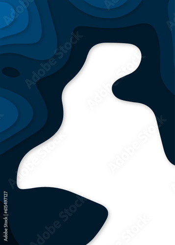 Wavy blue papercut style artwork on white background. Blue 3d papercut artwork blue wave and empty space for text. Abstract multi-layer 3d papercut background.