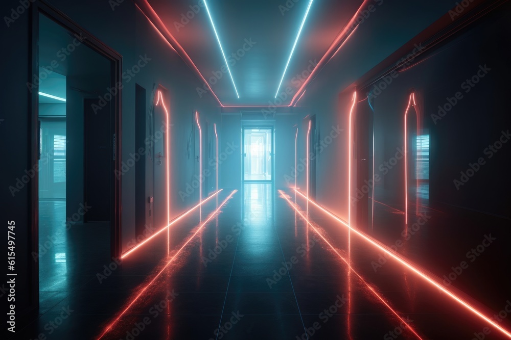 sci-fi Futuristic Neon Hallways with Glowing Artifact sci-fi Futuristic Neon Hallways with Glowing Artifact