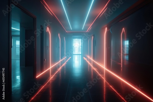 sci-fi Futuristic Neon Hallways with Glowing Artifact © Ecleposs