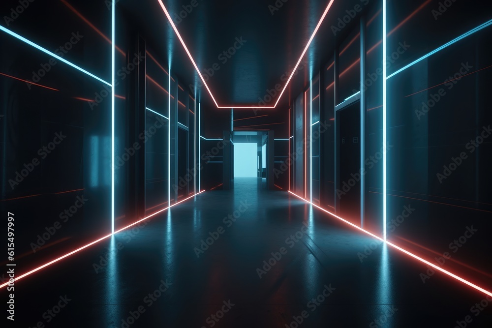 sci-fi Futuristic Neon Hallways with Glowing Artifact sci-fi Futuristic Neon Hallways with Glowing Artifact