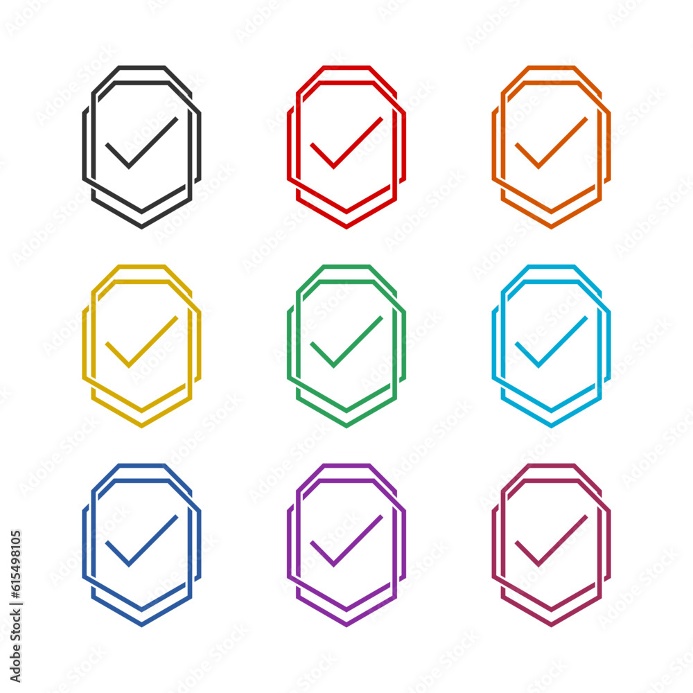Check shield secure security antivirus icon isolated on white background. Set icons colorful