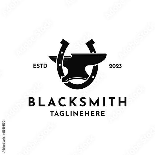 Vintage Blacksmith logo design with anvil and horseshoe