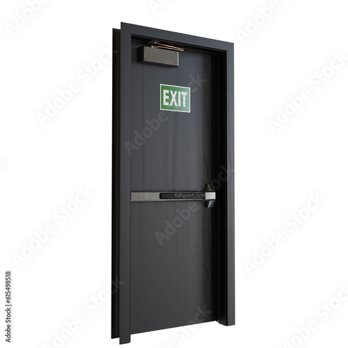 Black Close Interior Door. Realistic 3D Render. Cut Out. Side View.