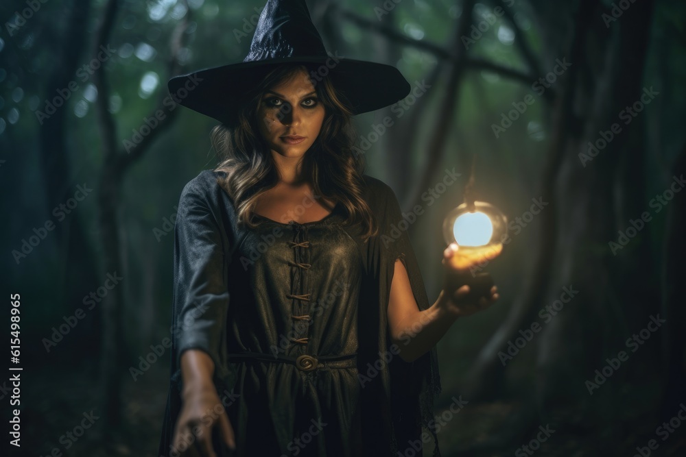 Halloween - themed photo, the mystique of a witch under the moonlight. Generative AI Halloween - themed photo, the mystique of a witch under the moonlight. Generative AI