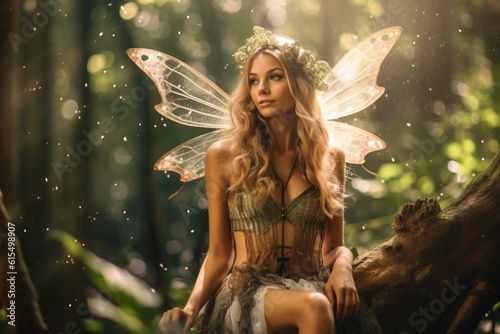 Portrait of a woman in a fairy outfit. Dreamy fairy tale photo. Generative AI