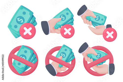 prohibited businessman hand holding cash concept of stopping corruption 3d vector illustration