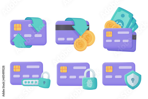 credit card with spending slip The concept of a cashless society 3d vector illustration