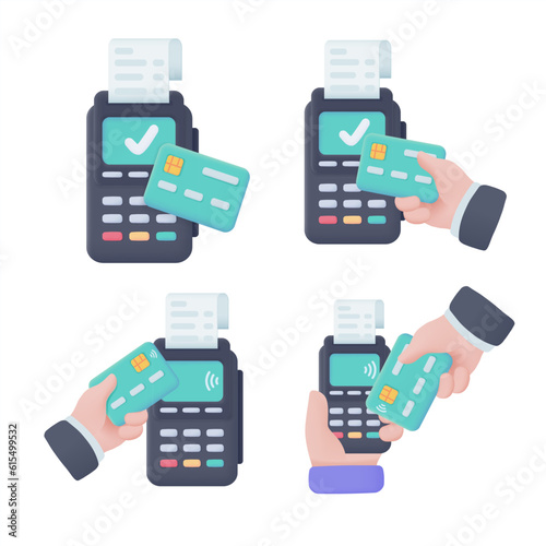 Credit card swipe machine to authorize payments The concept of a cashless society 3d vector illustration