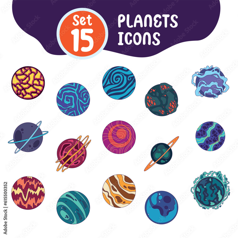 Set of different colored sci fi planet icons Vector illustration Set of different colored sci fi planet icons Vector illustration