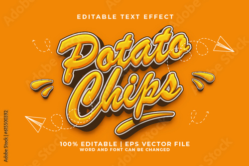 Potato Chips 3d Editable Text Effect Cartoon Style Premium Vector