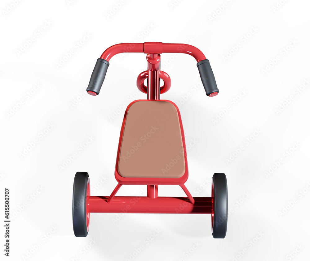 Red and blue tricycles - studio shot 3d render