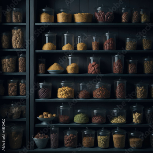 Closeup Of Classic French Candy Shop with Jars, Colorful Different Types of Candy, Display Window, Generative AI