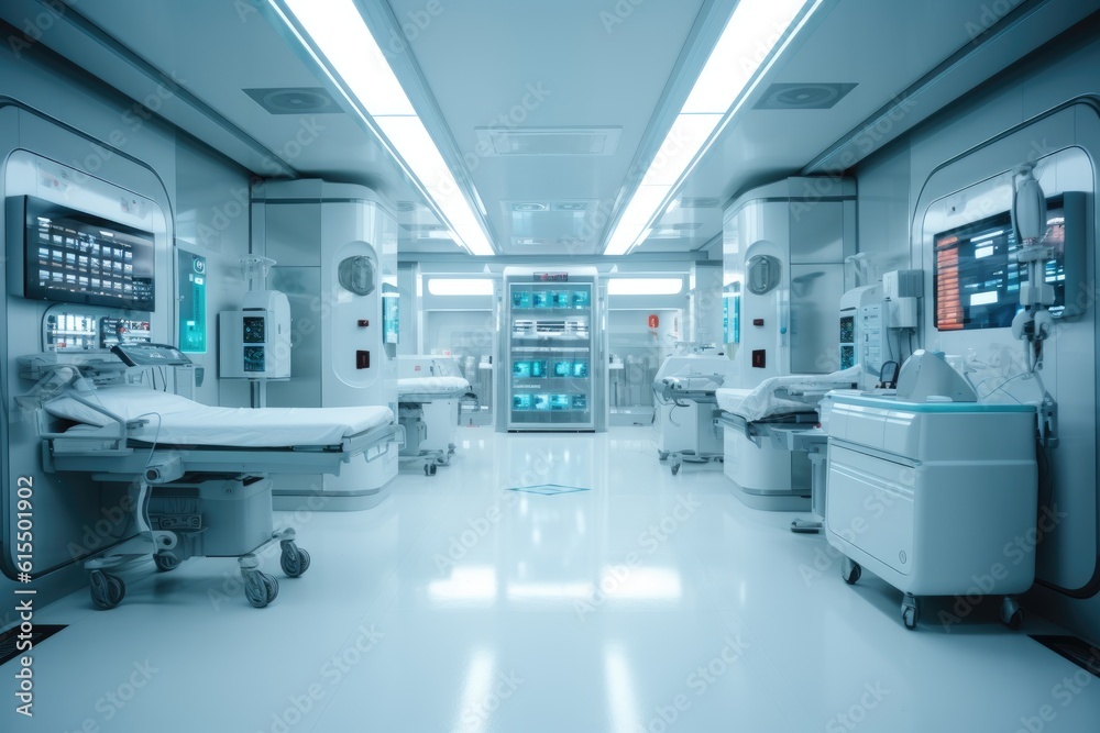 Futuristic Hospital Ward with Clean Minimalist Design generative AI Futuristic Hospital Ward with Clean Minimalist Design generative AI