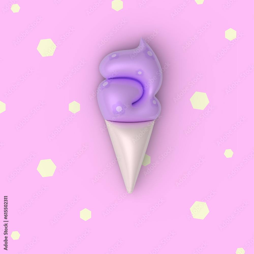 Ice cream illustration in 3d style on pink background Ice cream illustration in 3d style on pink background