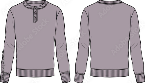 Men's sweater long sleeve hanley T Shirt flat sketch fashion illustration drawing template mock up with front and back view photo