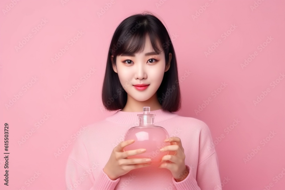 Beautiful Young Asian Woman with Clean Fresh Skin,woman beauty skin isolated on pink background.Generative Ai Beautiful Young Asian Woman with Clean Fresh Skin,woman beauty skin isolated on pink background.Generative Ai