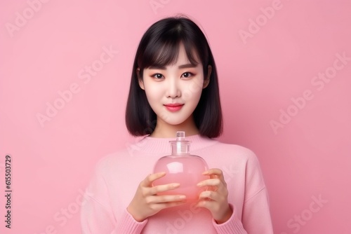 Beautiful Young Asian Woman with Clean Fresh Skin,woman beauty skin isolated on pink background.Generative Ai