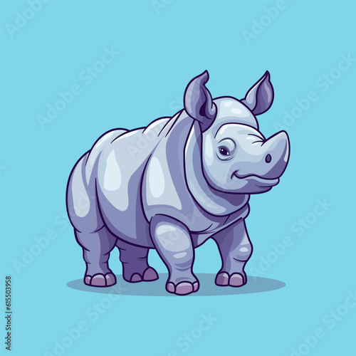 Cute Rhinoceros cartoon mascot character with fun color. vector illustration