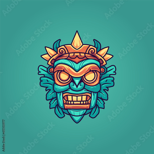 Tiki mask mascot character with fun colors. vector illustration