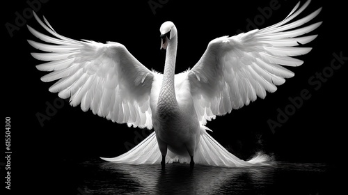 A graceful swan spreading its wings on a transparent background. Generative AI. photo