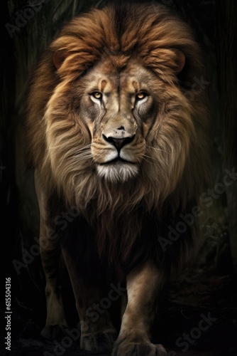 A powerful lion standing confidently. Generative AI.