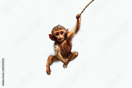 A playful and agile monkey swinging on a transparent background. Generative AI.