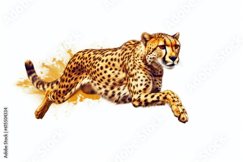 A sleek and agile cheetah running on a transparent background. Generative AI.