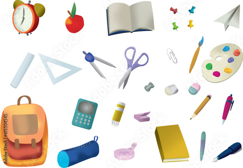 Stock illustration rentrée scolaire, images rentrée des classes, fournitures scolaires