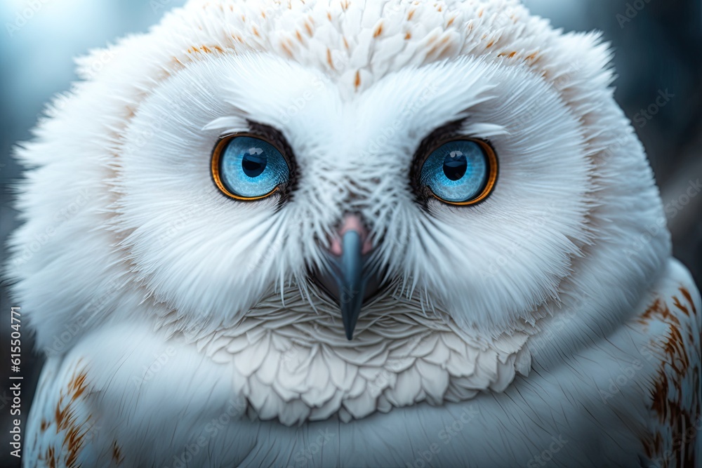 Obraz premium Portrait of a snowy owl with big blue eyes