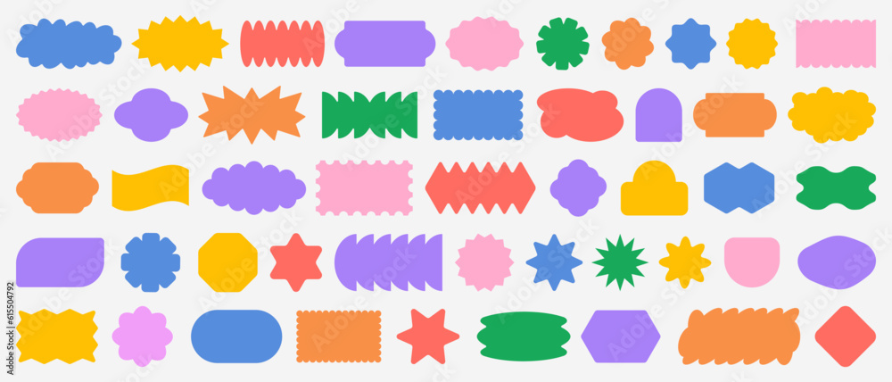 Cool Abstract Geometric Shapes. Trendy Y2K Retro Badges Vector Design. Sticker Label Elements. Minimal Frame Patch.