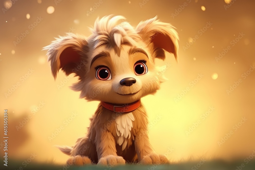 Cute Adorable Baby Dog in 3D-Style Standing in Nature in Children-Friendly Cartoon Animation Fantasy Style generative AI. Cute Adorable Baby Dog in 3D-Style Standing in Nature in Children-Friendly Cartoon Animation Fantasy Style generative AI.