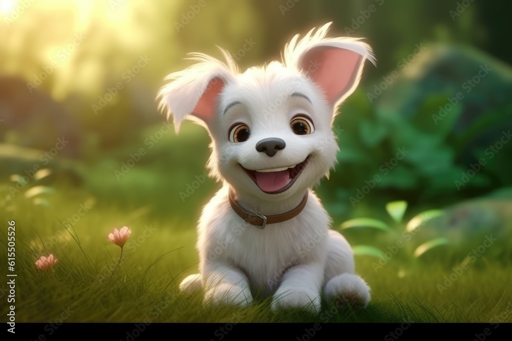 Cute Adorable Baby Dog in 3D-Style Standing in Nature in Children-Friendly Cartoon Animation Fantasy Style generative AI. Cute Adorable Baby Dog in 3D-Style Standing in Nature in Children-Friendly Cartoon Animation Fantasy Style generative AI.