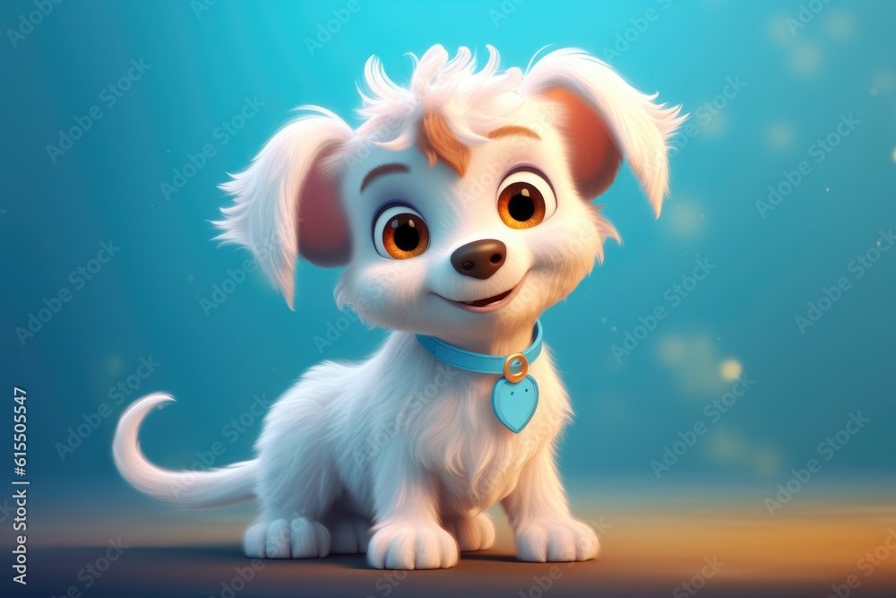 Cute Adorable Baby Dog in 3D-Style Standing in Nature in Children-Friendly Cartoon Animation Fantasy Style generative AI. Cute Adorable Baby Dog in 3D-Style Standing in Nature in Children-Friendly Cartoon Animation Fantasy Style generative AI.