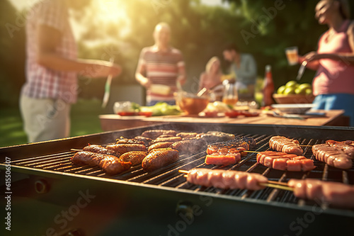 Backyard Barbecue Bash Friends Gather for a Festive Grill Party. created with Generative AI