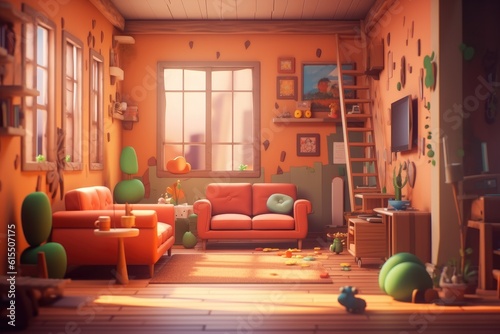 Cozy Cartoon 3D Room Designed for Children's Animation generative AI © Ecleposs